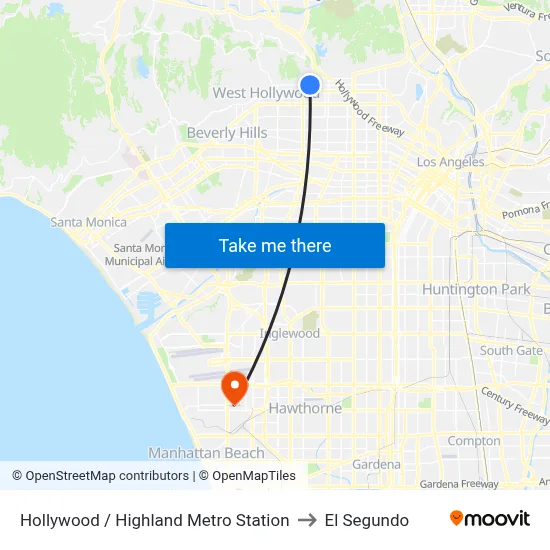 Hollywood / Highland Metro Station to El Segundo map
