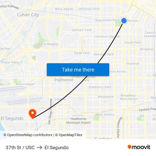 37th St / USC to El Segundo map