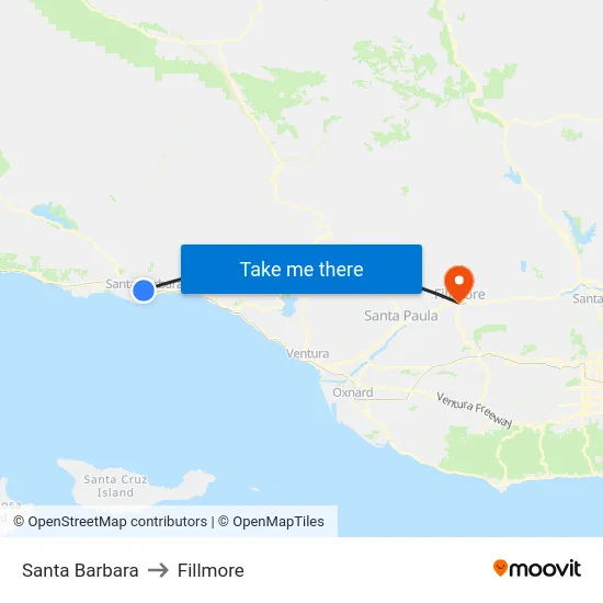 Santa Barbara to Fillmore map