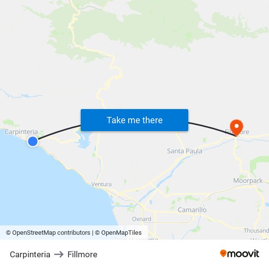 Carpinteria to Fillmore map