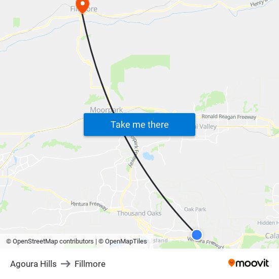 Agoura Hills to Fillmore map