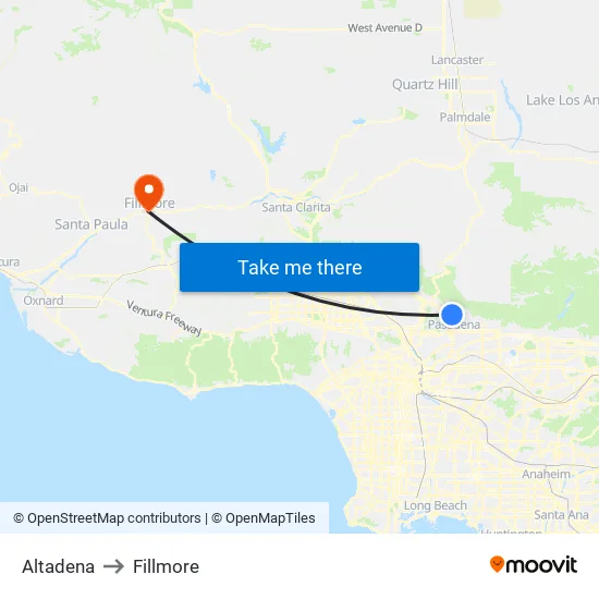 Altadena to Fillmore map