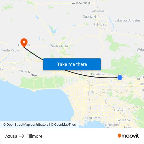 Azusa to Fillmore map