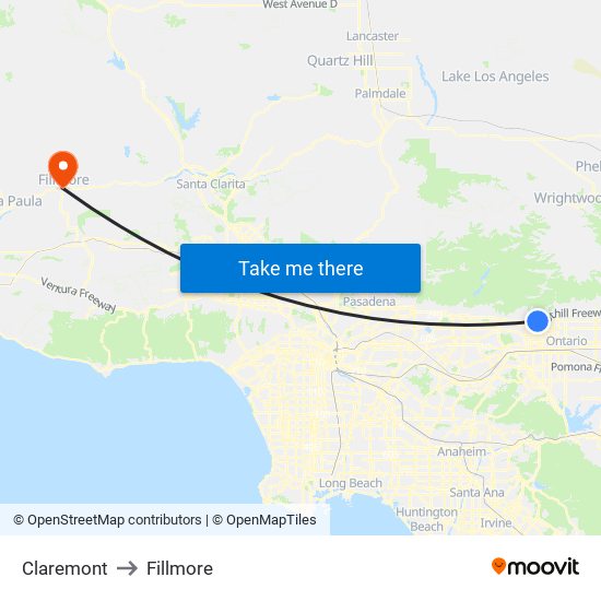 Claremont to Fillmore map