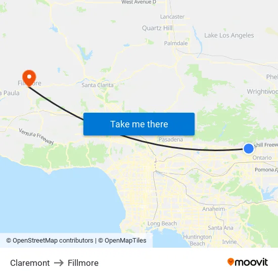 Claremont to Fillmore map