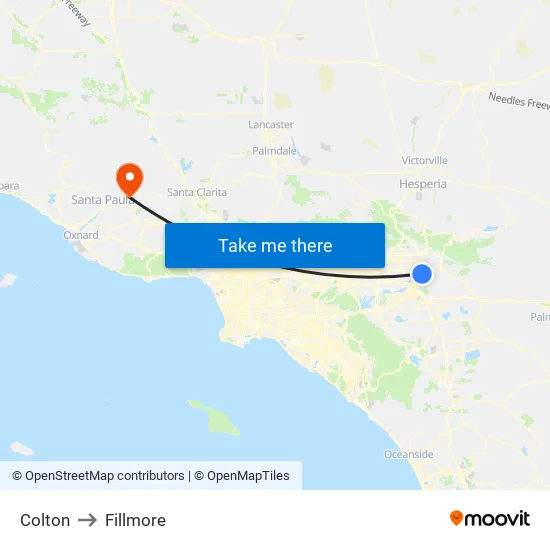 Colton to Fillmore map