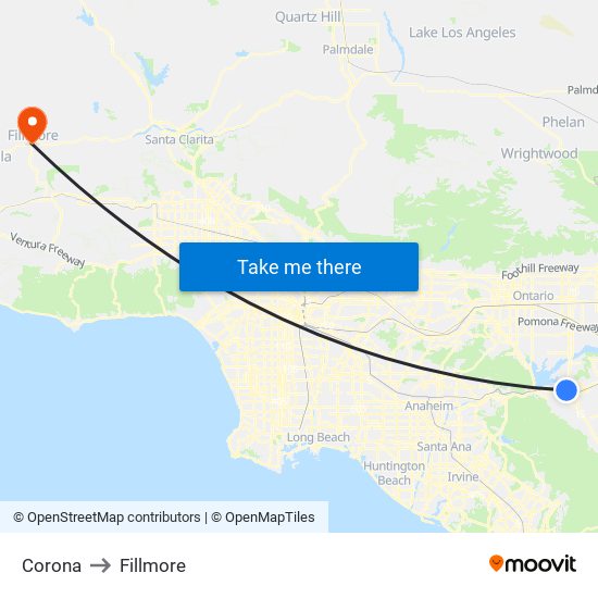 Corona to Fillmore map