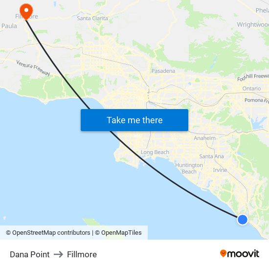 Dana Point to Fillmore map