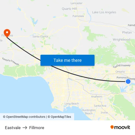 Eastvale to Fillmore map
