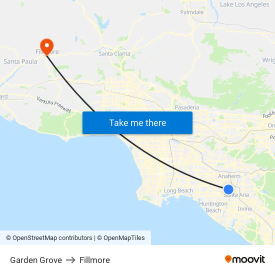 Garden Grove to Fillmore map