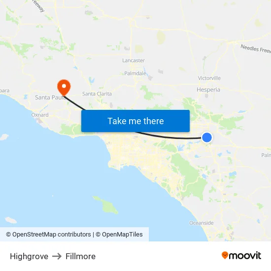 Highgrove to Fillmore map