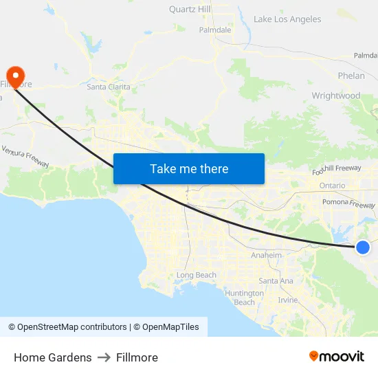 Home Gardens to Fillmore map