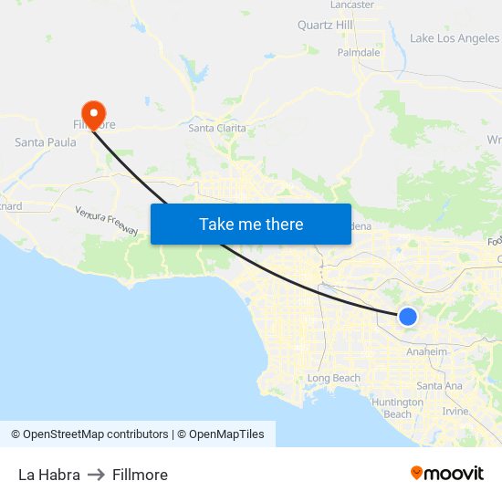 La Habra to Fillmore map