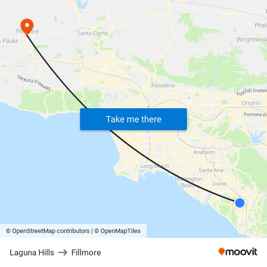 Laguna Hills to Fillmore map