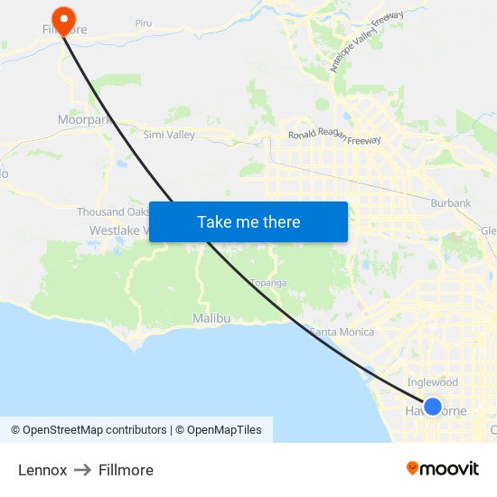 Lennox to Fillmore map