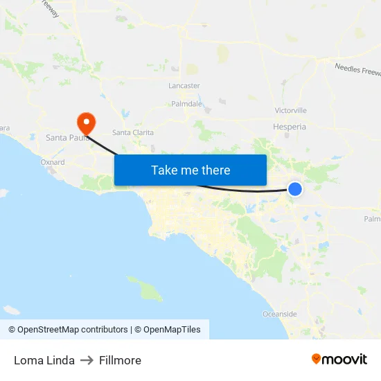 Loma Linda to Fillmore map