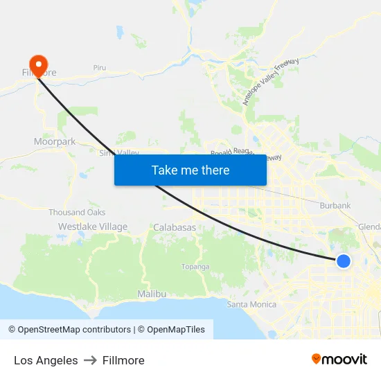 Los Angeles to Fillmore map