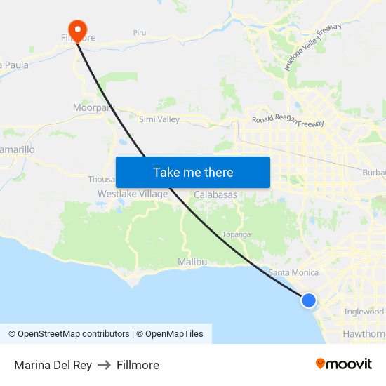 Marina Del Rey to Fillmore map