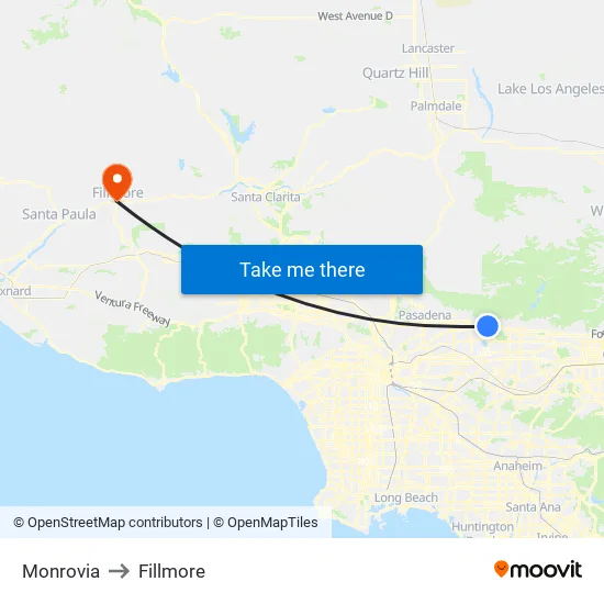 Monrovia to Fillmore map