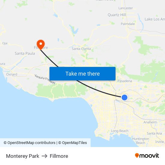 Monterey Park to Fillmore map