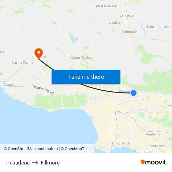 Pasadena to Fillmore map