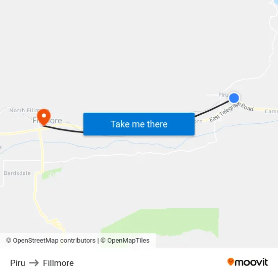 Piru to Fillmore map