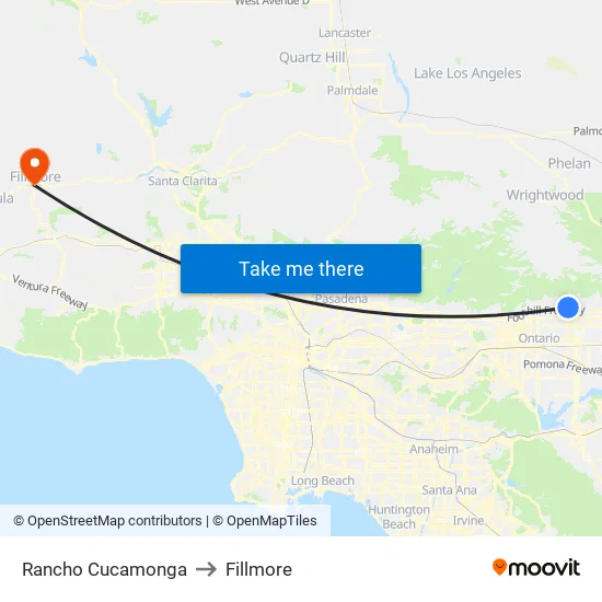 Rancho Cucamonga to Fillmore map