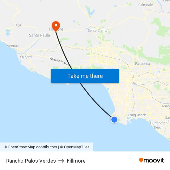 Rancho Palos Verdes to Fillmore map