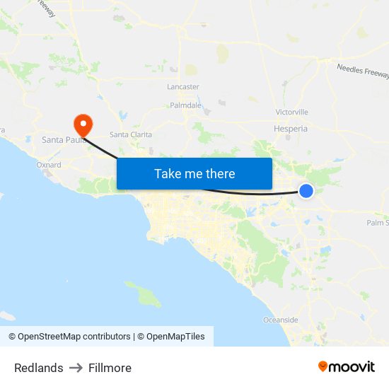 Redlands to Fillmore map
