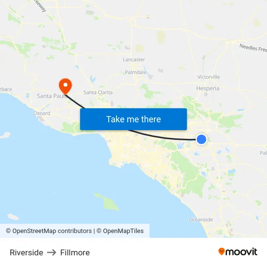 Riverside to Fillmore map