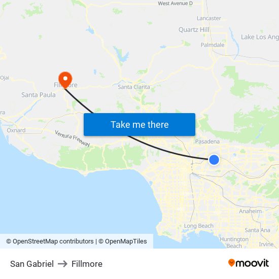 San Gabriel to Fillmore map