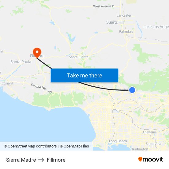 Sierra Madre to Fillmore map