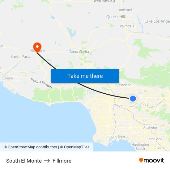 South El Monte to Fillmore map