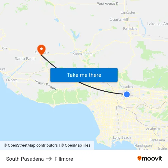 South Pasadena to Fillmore map