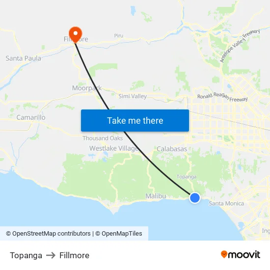 Topanga to Fillmore map