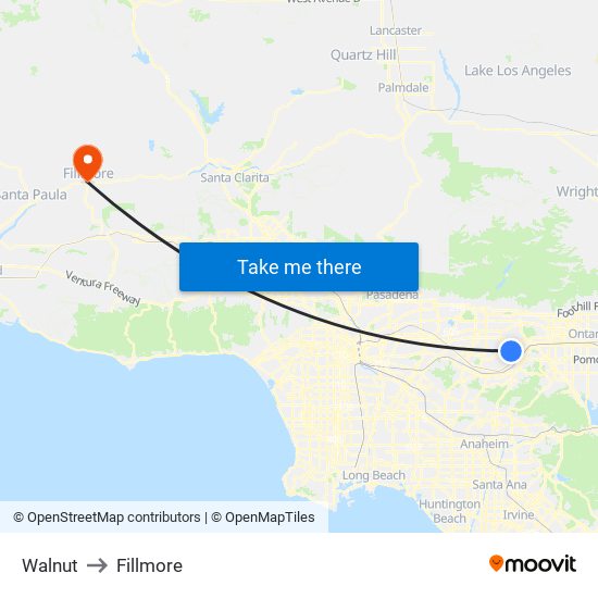 Walnut to Fillmore map