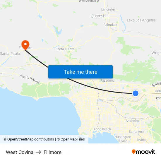 West Covina to Fillmore map