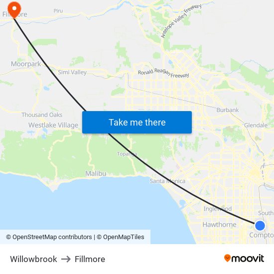 Willowbrook to Fillmore map