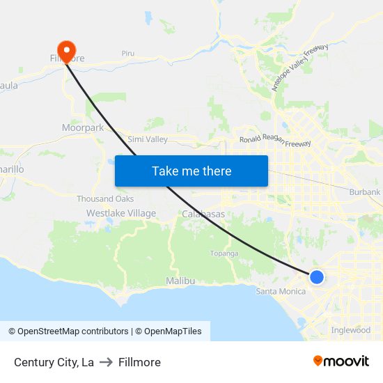 Century City, La to Fillmore map