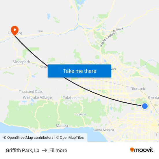Griffith Park, La to Fillmore map
