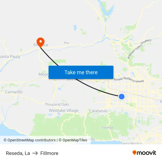 Reseda to Fillmore map