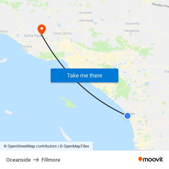 Oceanside to Fillmore map