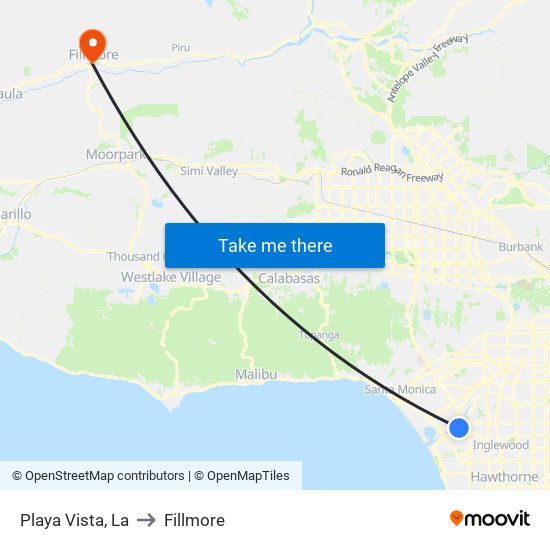 Playa Vista, La to Fillmore map