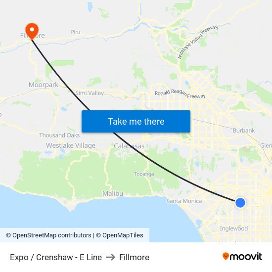 Expo / Crenshaw - E Line to Fillmore map