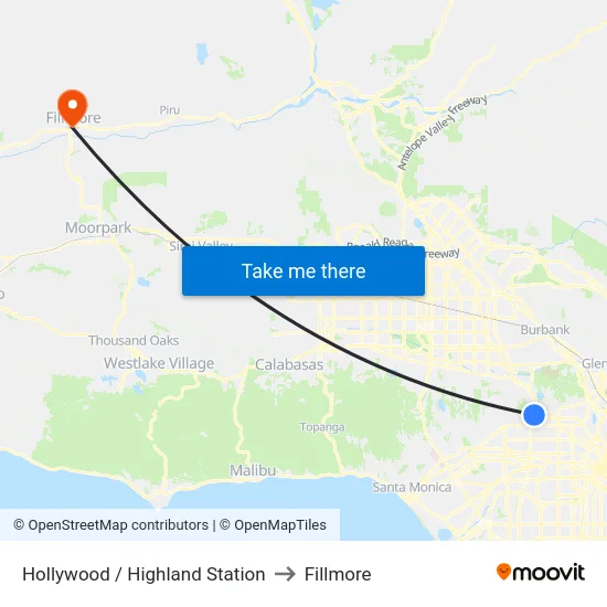 Hollywood / Highland Station to Fillmore map