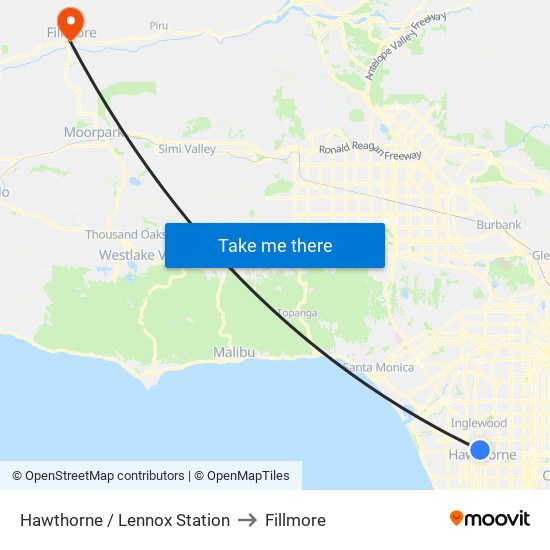 Hawthorne / Lennox Station to Fillmore map