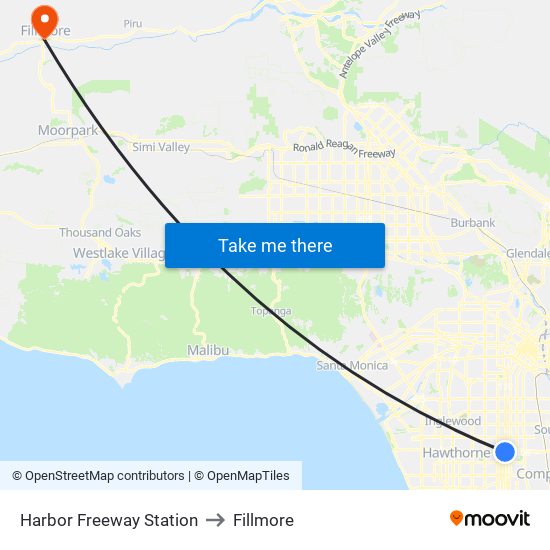 Harbor Freeway Station to Fillmore map