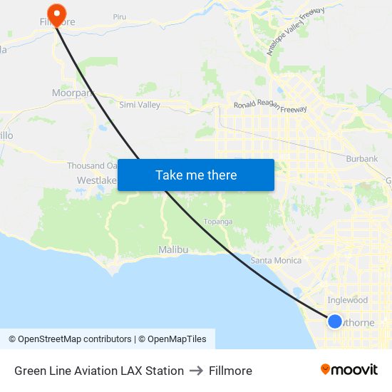 Green Line Aviation LAX Station to Fillmore map