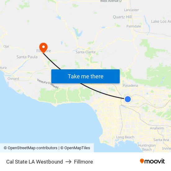 Cal State LA Westbound to Fillmore map