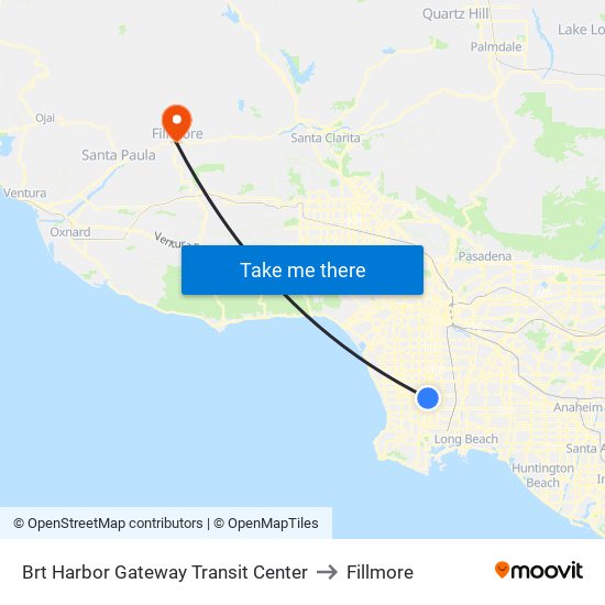 Harbor Gateway Transit Center to Fillmore map